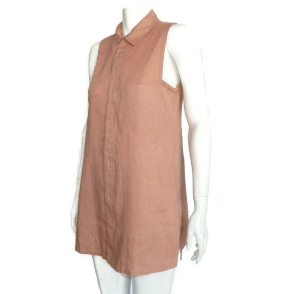 GO LINEN Adobe Red Sleeveless Shirt Dress Button Front Lagenlook size 2 - 709 - Picture 2 of 5
